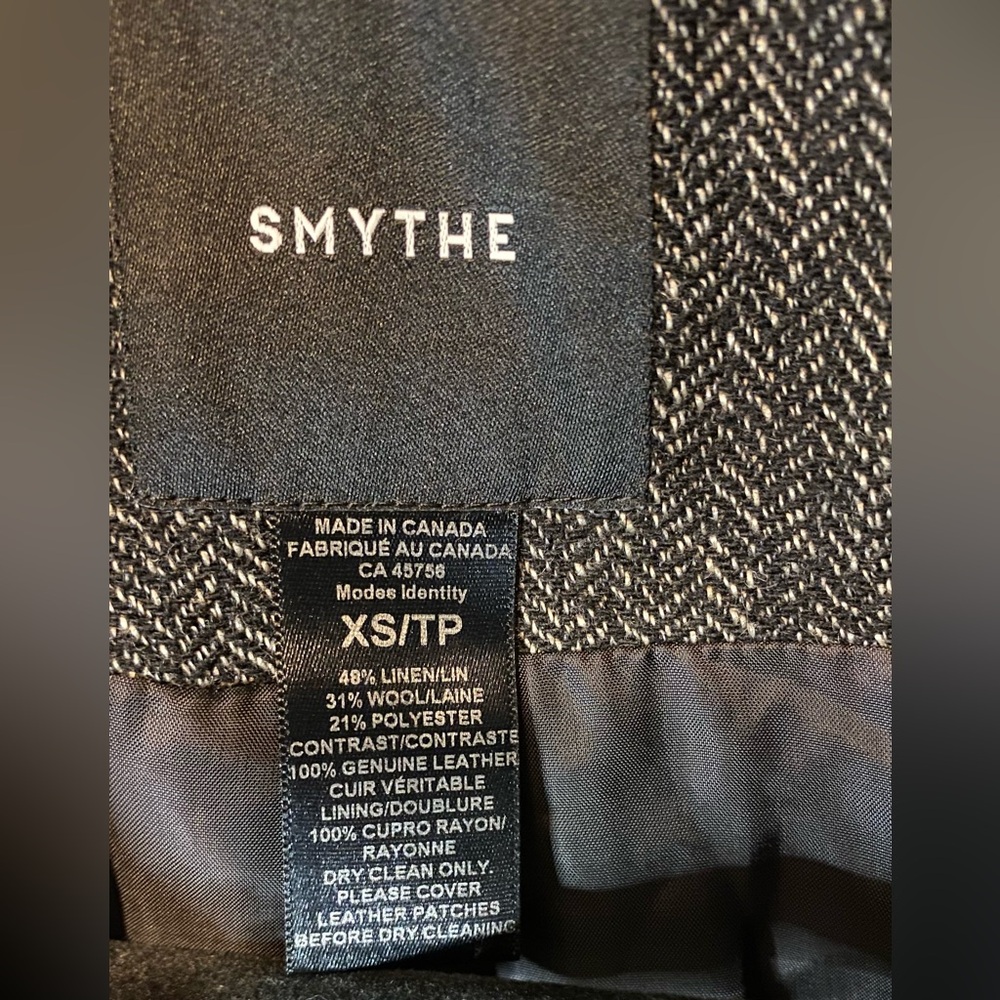 SMYTHE Spencer Jacket XS Black Donegal Herringbone Leather Elbow Patch Blazer - Picture 2 of 12